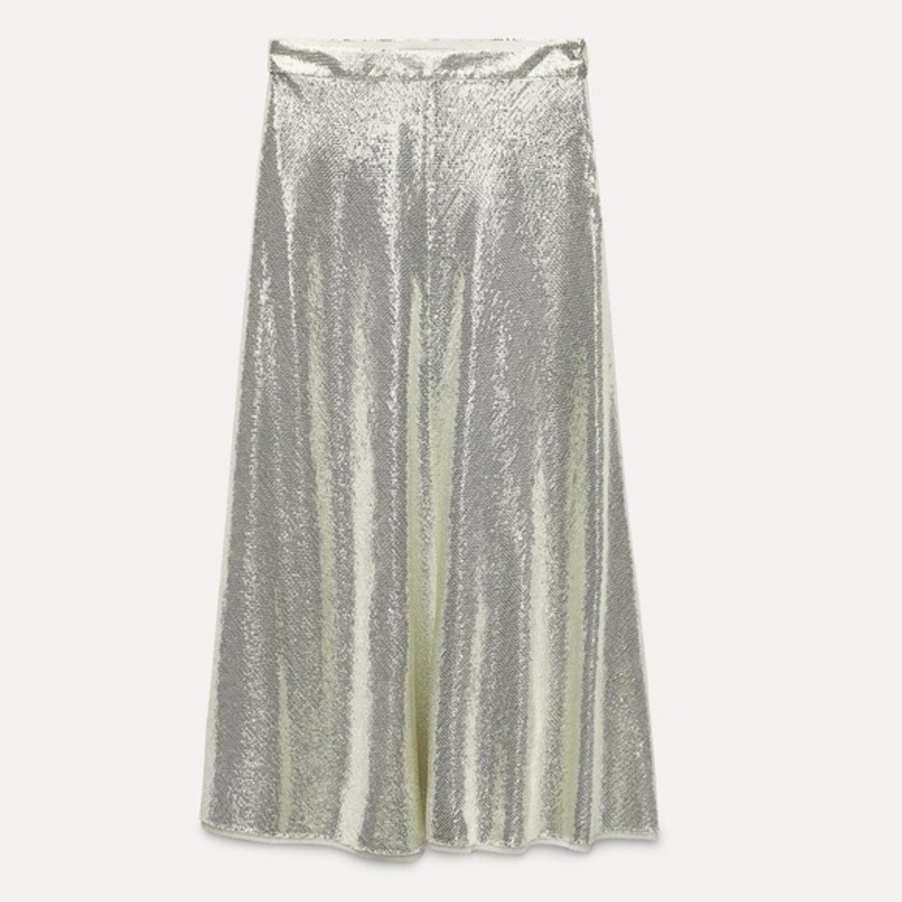ZARA Gold Midi Skirt. XS